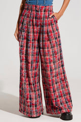 PLAID SWAGGER SLACKS IN RED MULTI