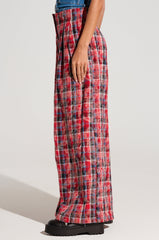 PLAID SWAGGER SLACKS IN RED MULTI