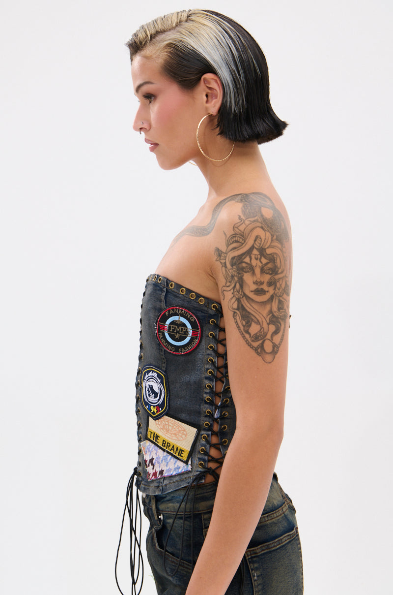 ARTS AND CRAFTS PATCH WORK DENIM CORSET