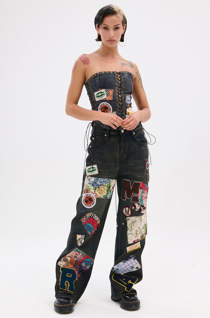 ARTS AND CRAFTS PATCH WORK DENIM PANTS