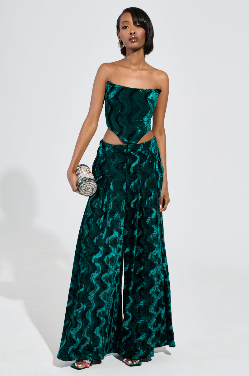 GREEN WITH ENVY VELVET CORSET TOP