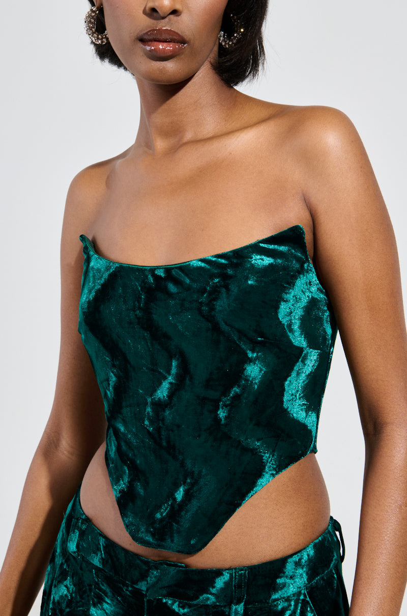 GREEN WITH ENVY VELVET CORSET TOP