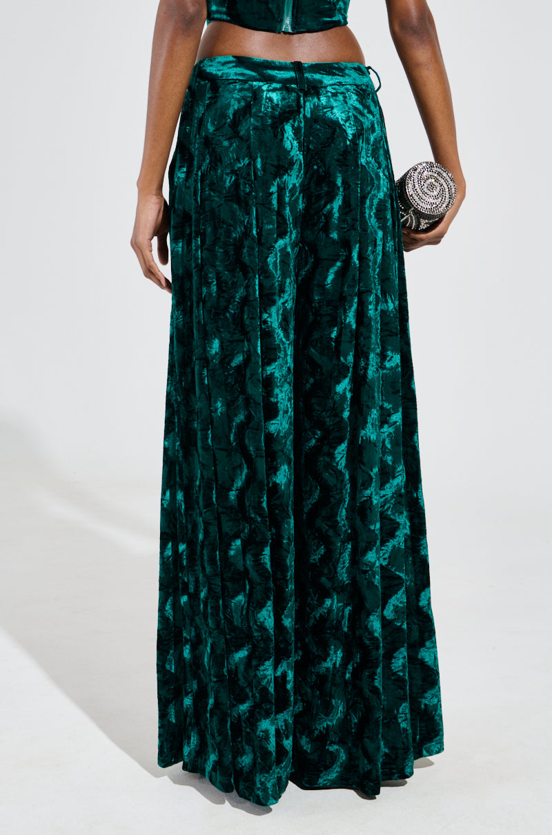 GREEN WITH ENVY VELVET WIDE LEG TROUSER