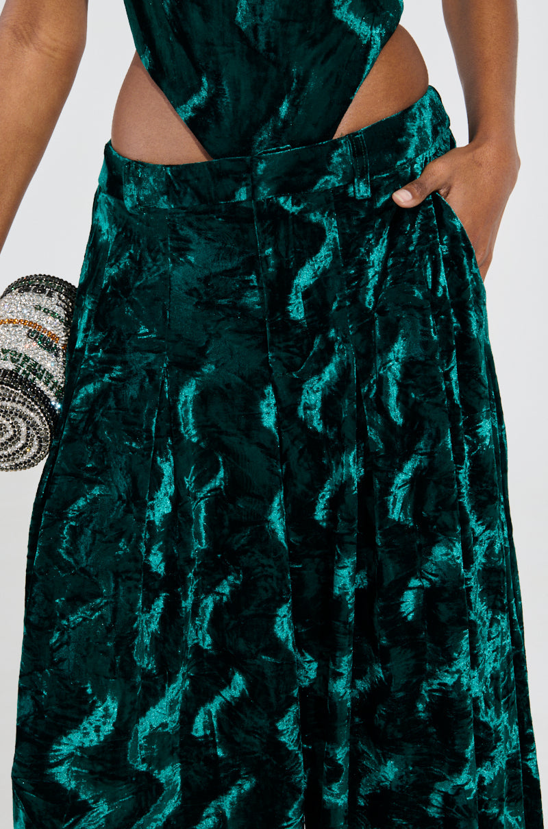 GREEN WITH ENVY VELVET WIDE LEG TROUSER