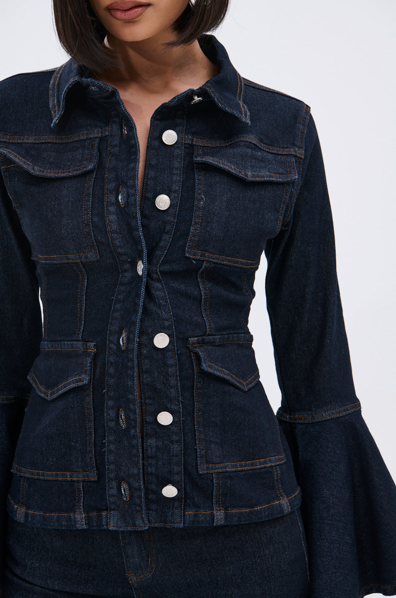 LIVIN' EXTRA FLARE SLEEVE DENIM BUTTON DOWN