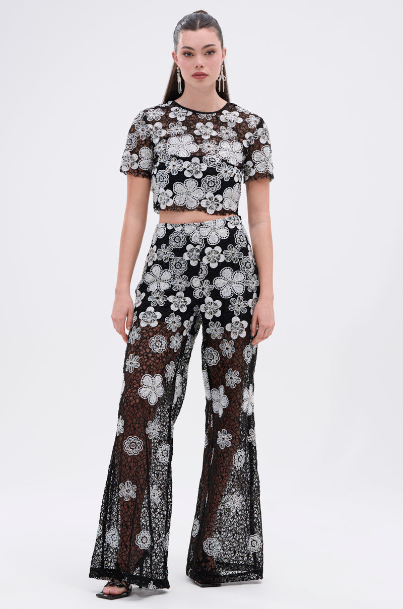 FLORAL SEQUIN MESH PANT