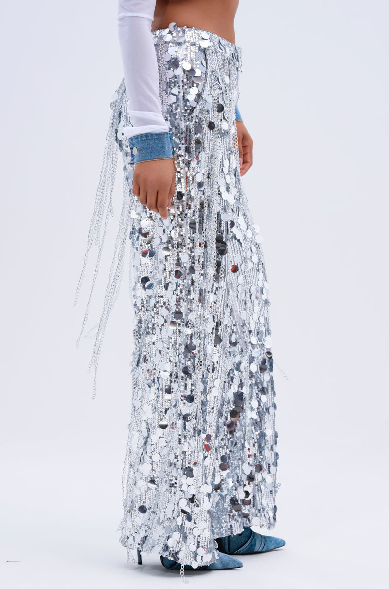 EXPENSIVE TASTE STRETCHY SEQUIN CHAIN PANTS
