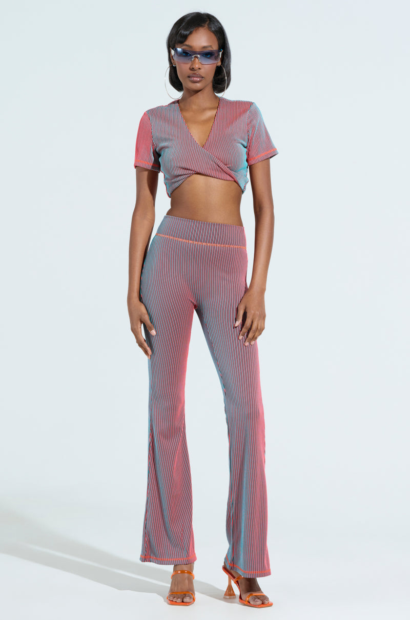 DOUBLE TAKE RIBBED RUCHED BUTT FLARE PANTS