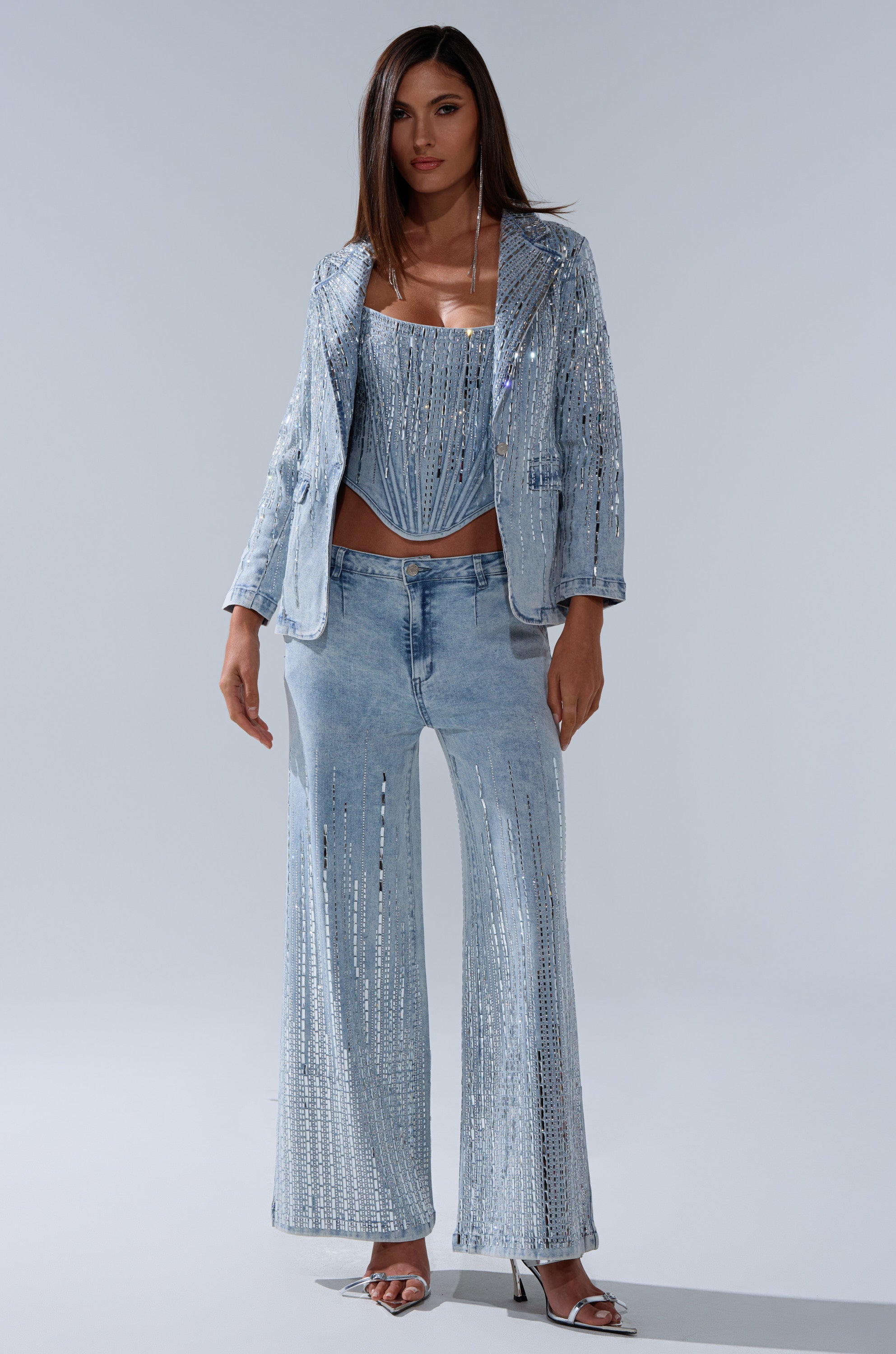 MILA EMBELLISHED BLAZER IN DENIM
