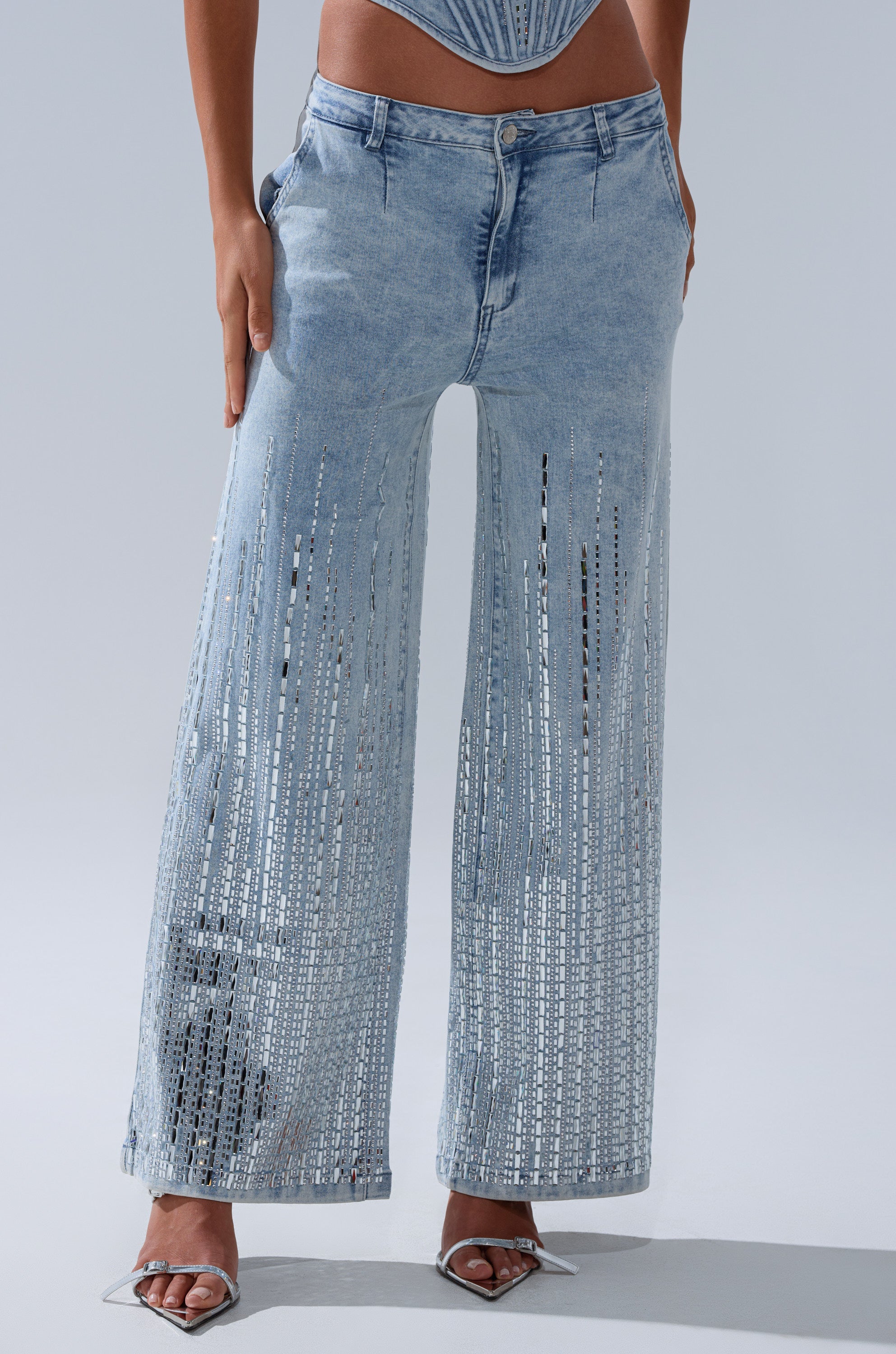 MILA EMBELLISHED FLARE PANT IN DENIM