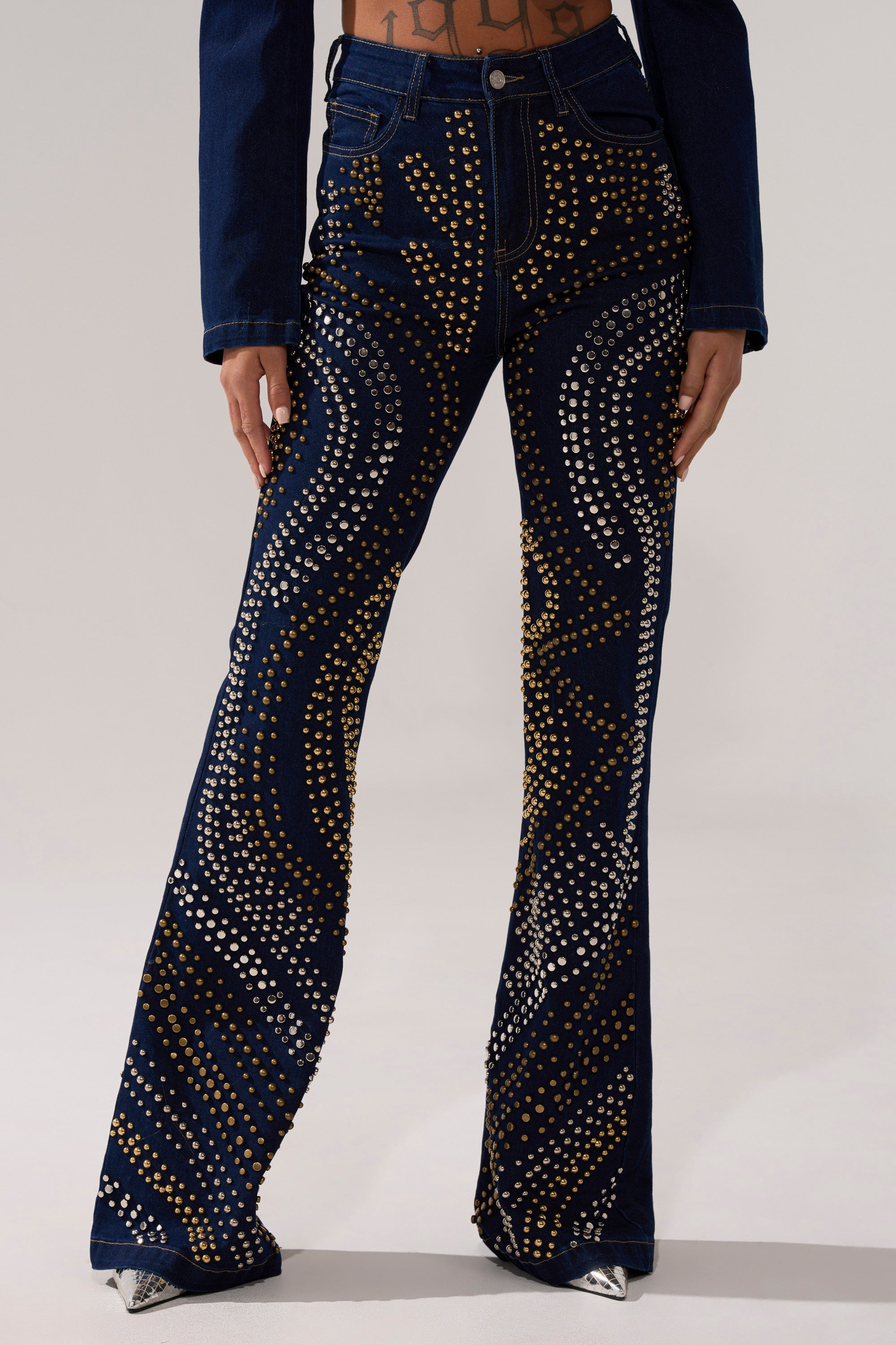 CHEYENNE STUDDED FLARE DENIM