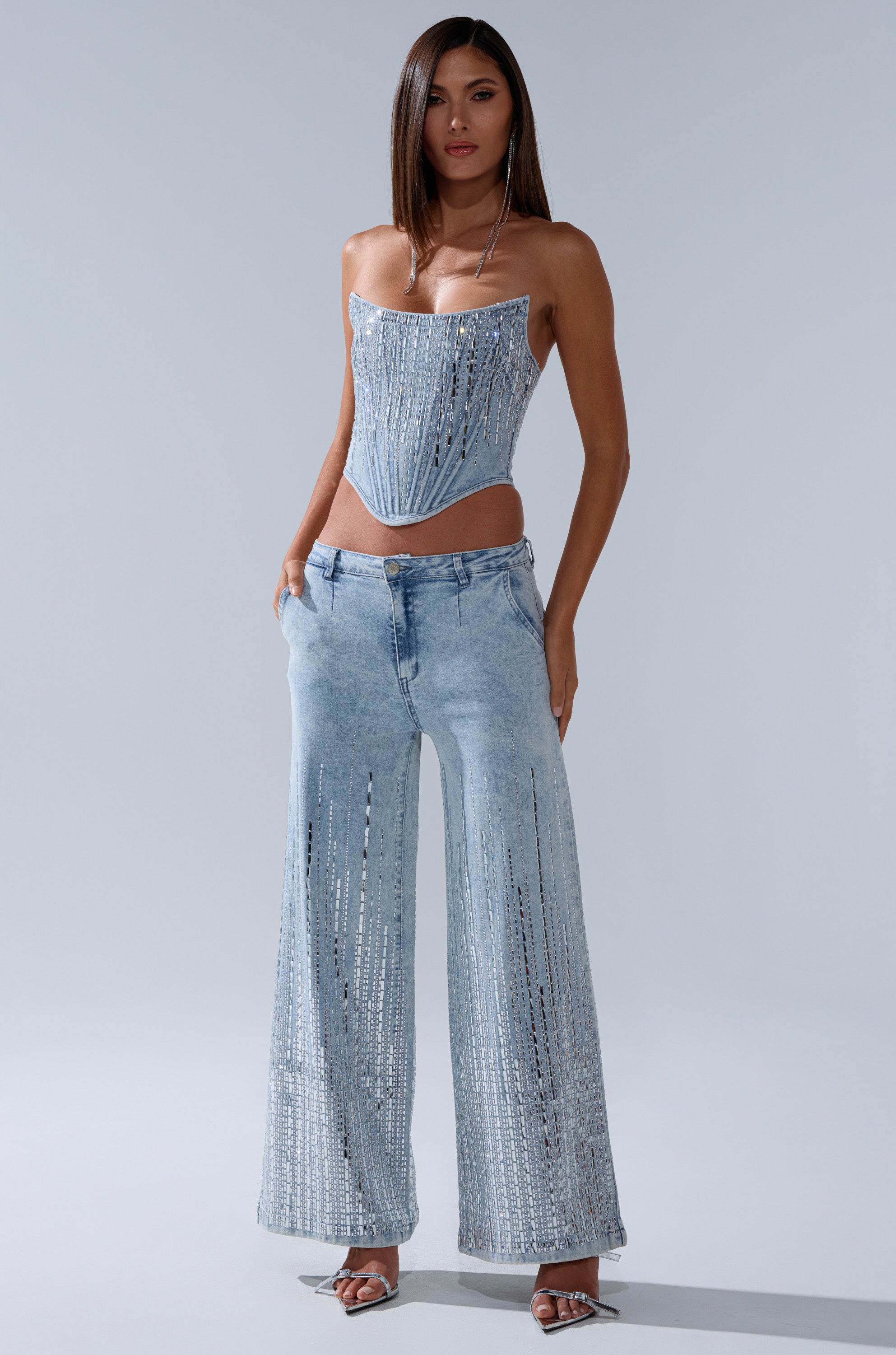 MILA EMBELLISHED CORSET IN DENIM