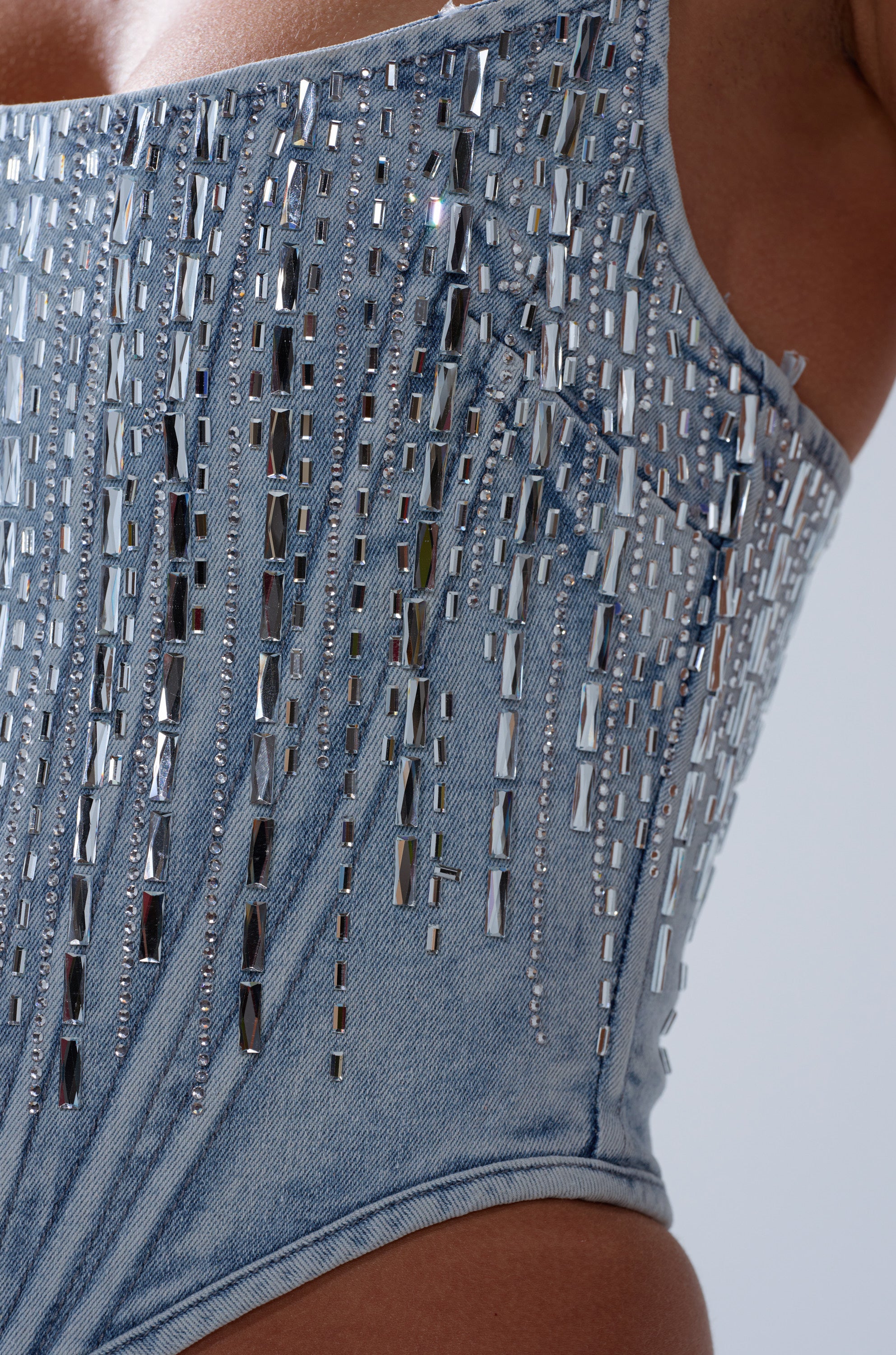 MILA EMBELLISHED CORSET IN DENIM