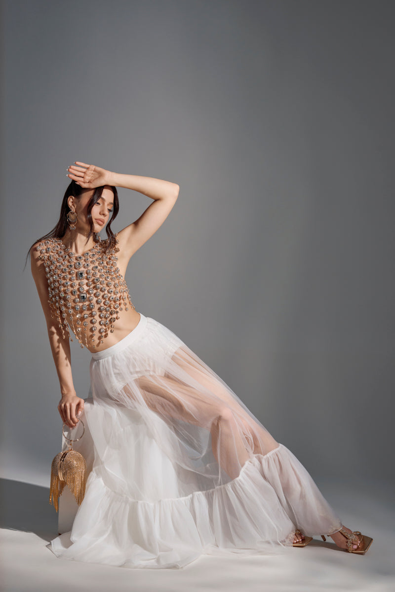TRY ME MESH MAXI SKIRT IN WHITE