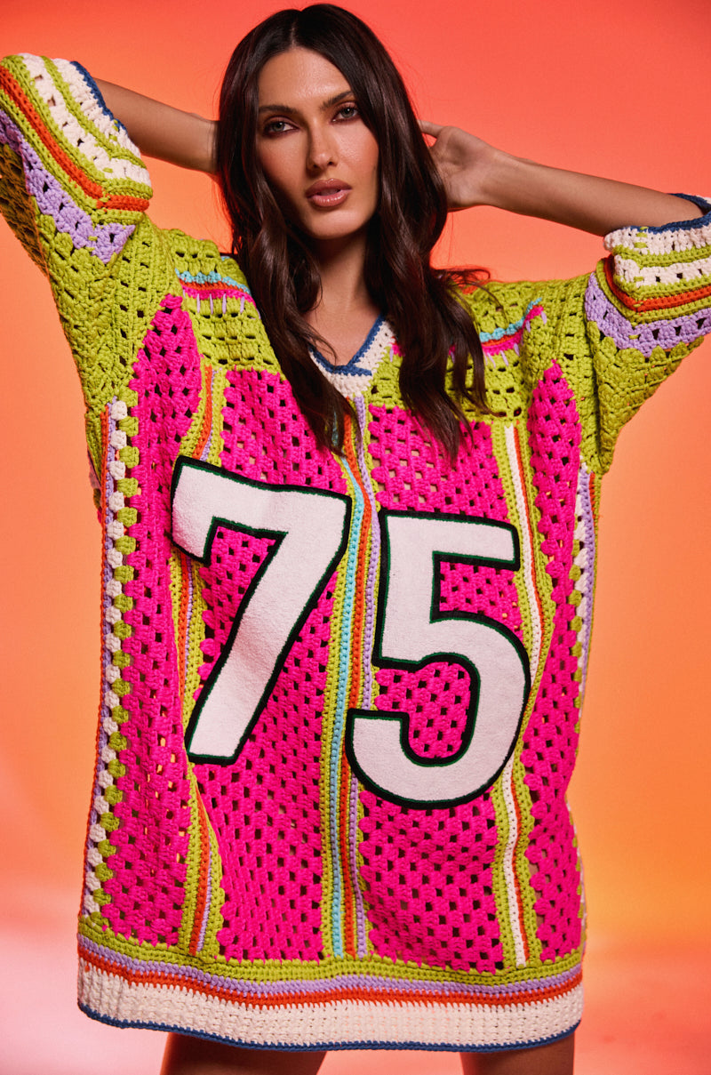 COURTSIDE OR SEASIDE CROCHET JERSEY DRESS