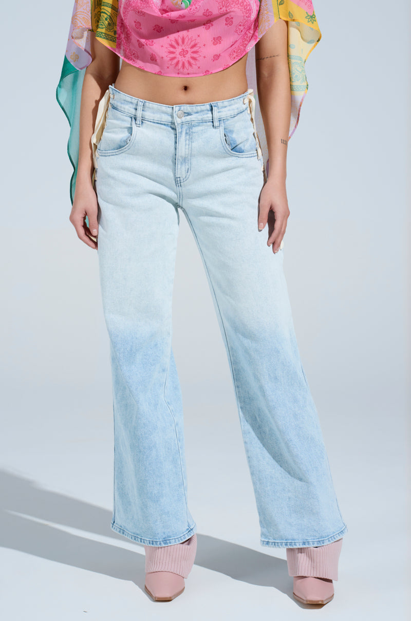 COME HANG WITH ME WIDE LEG DENIM PANT WITH TIES