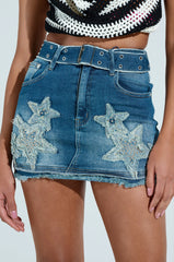 STARS AND STUDS DENIM MINI SKIRT