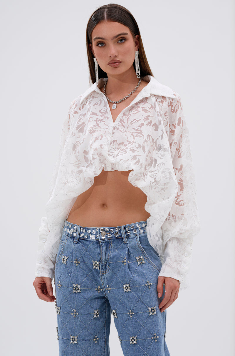 JACKIE RHINESTONE CROP BLOUSE