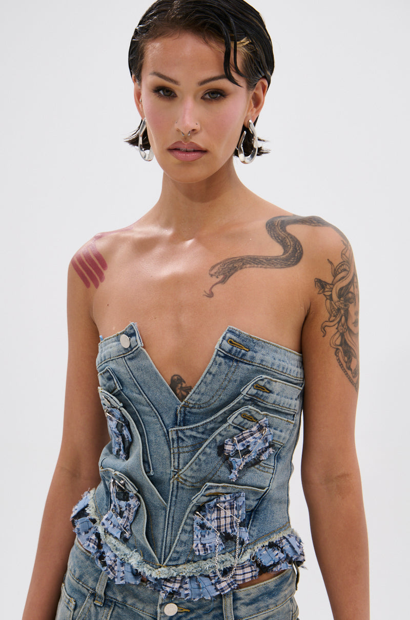 ON POINT PLAID EMBELLISHED CORSET