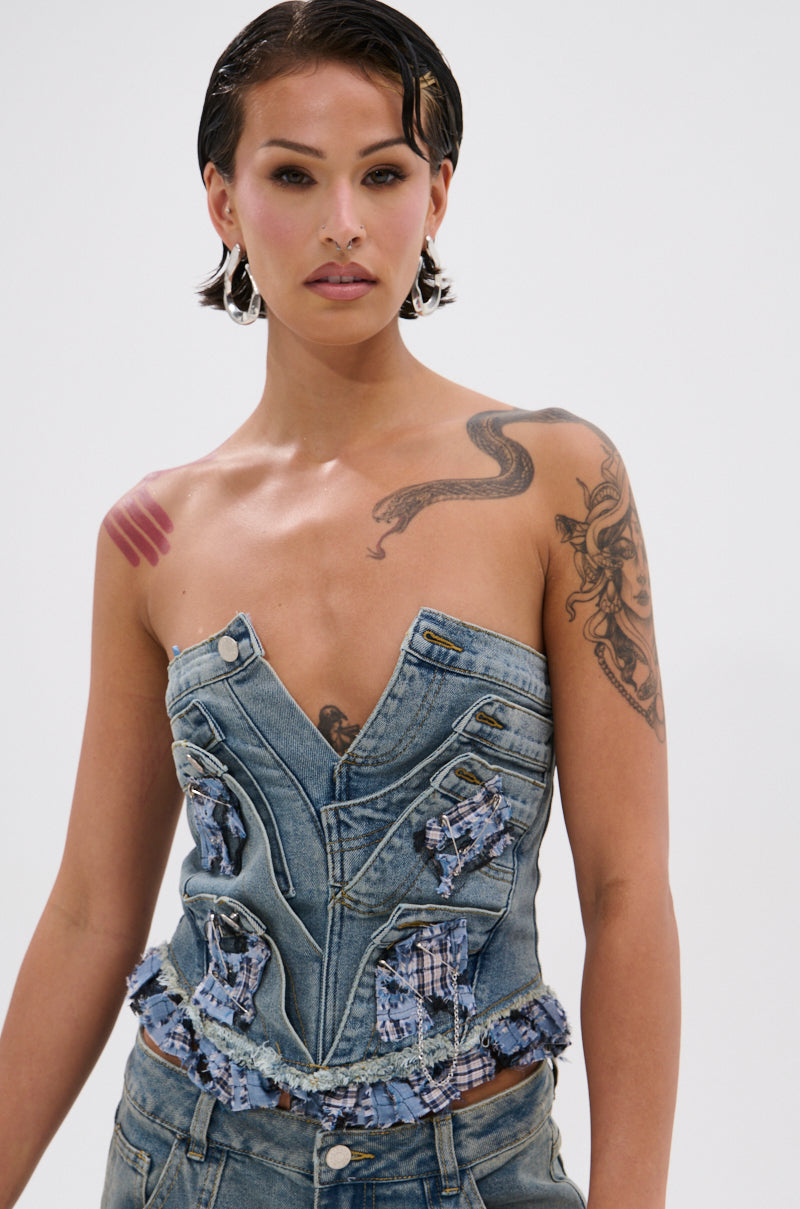 ON POINT PLAID EMBELLISHED CORSET