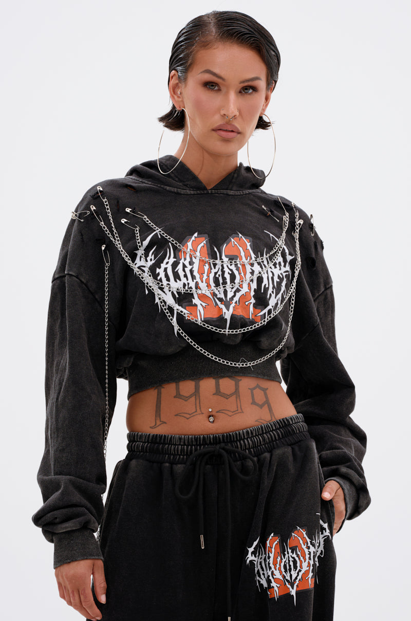 LUCKY ELEVEN CHAIN CROP SWEATSHIRT