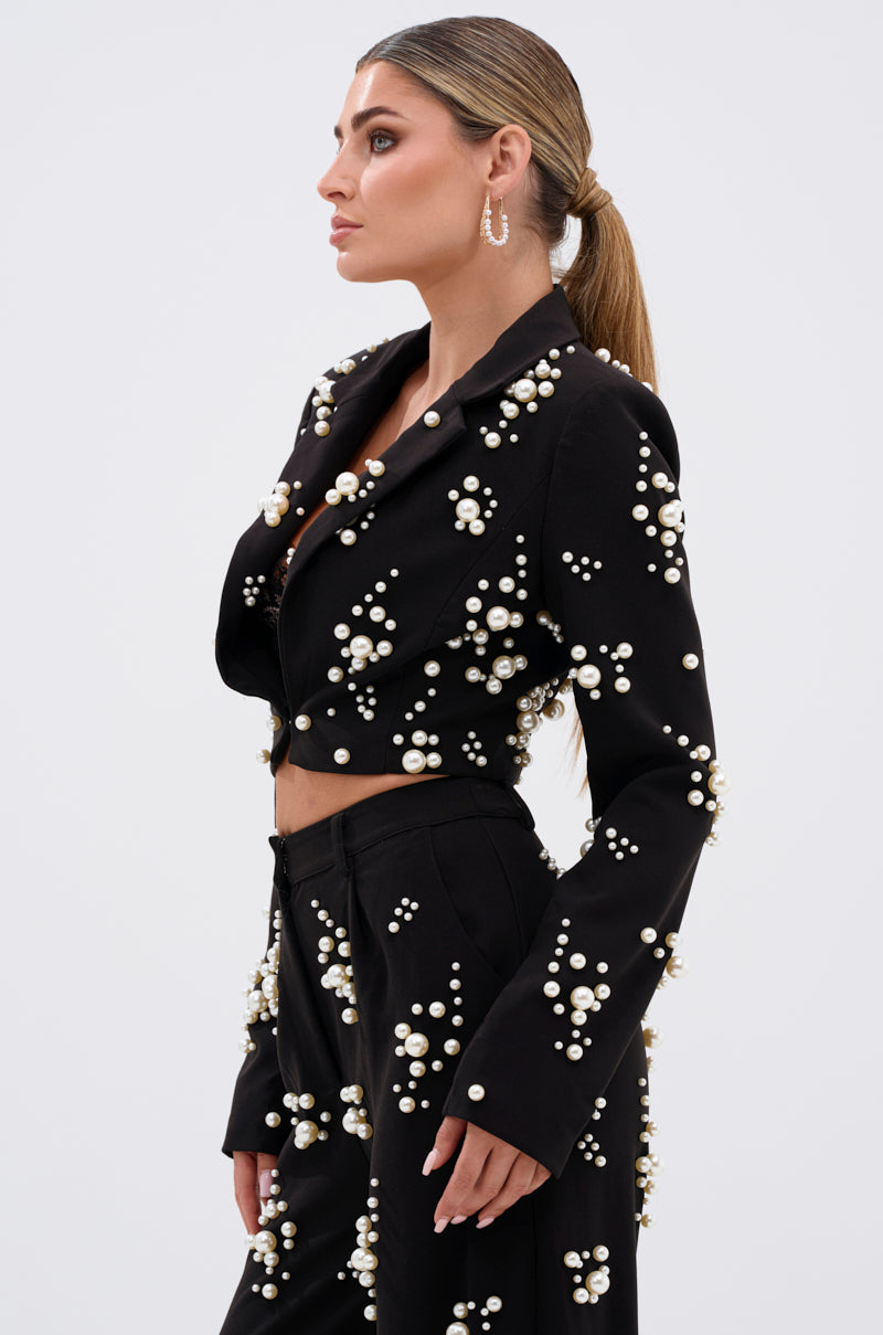 OLD FLAME EMBELLISHED BLAZER IN BLACK