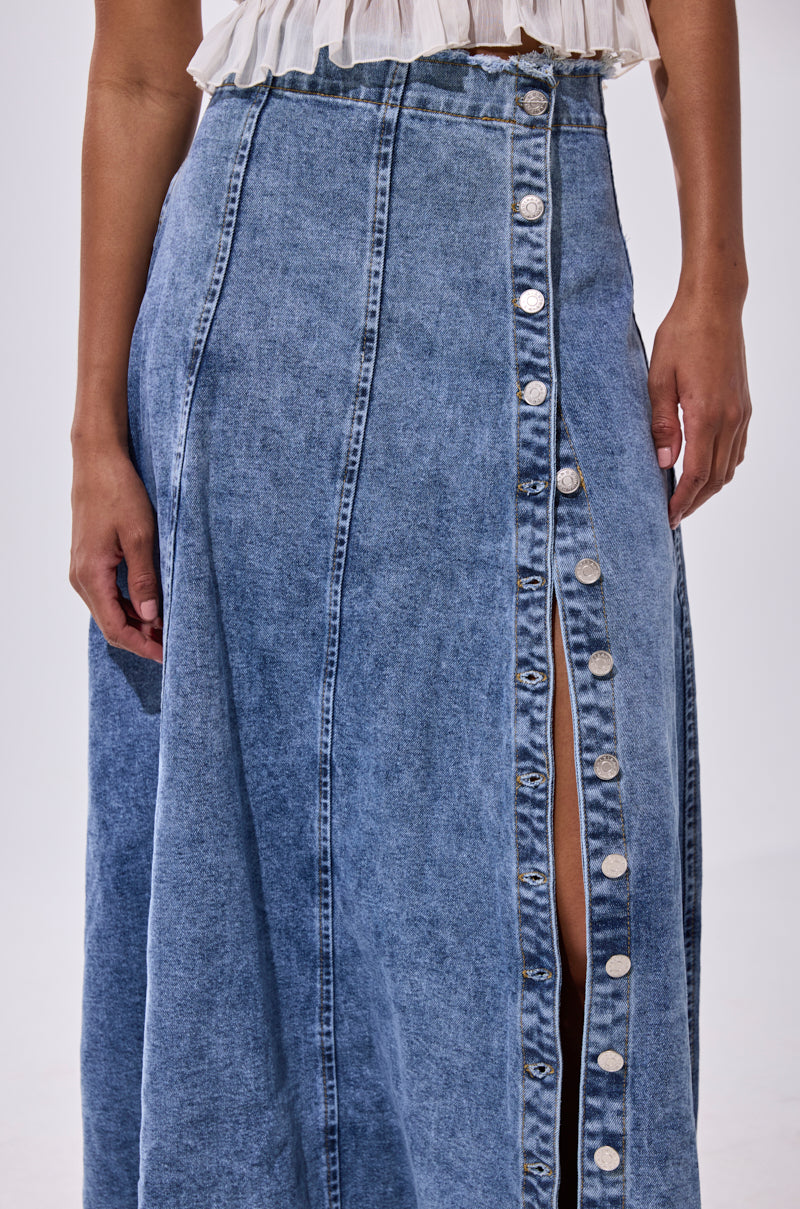 TIFFANY BLUE DENIM MAXI SKIRT