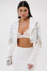 DIRTY MARTINI EMBELLISHED BLAZER IN WHITE