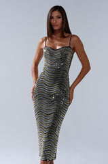 SHINE ON RHINESTONE MIDI DRESS