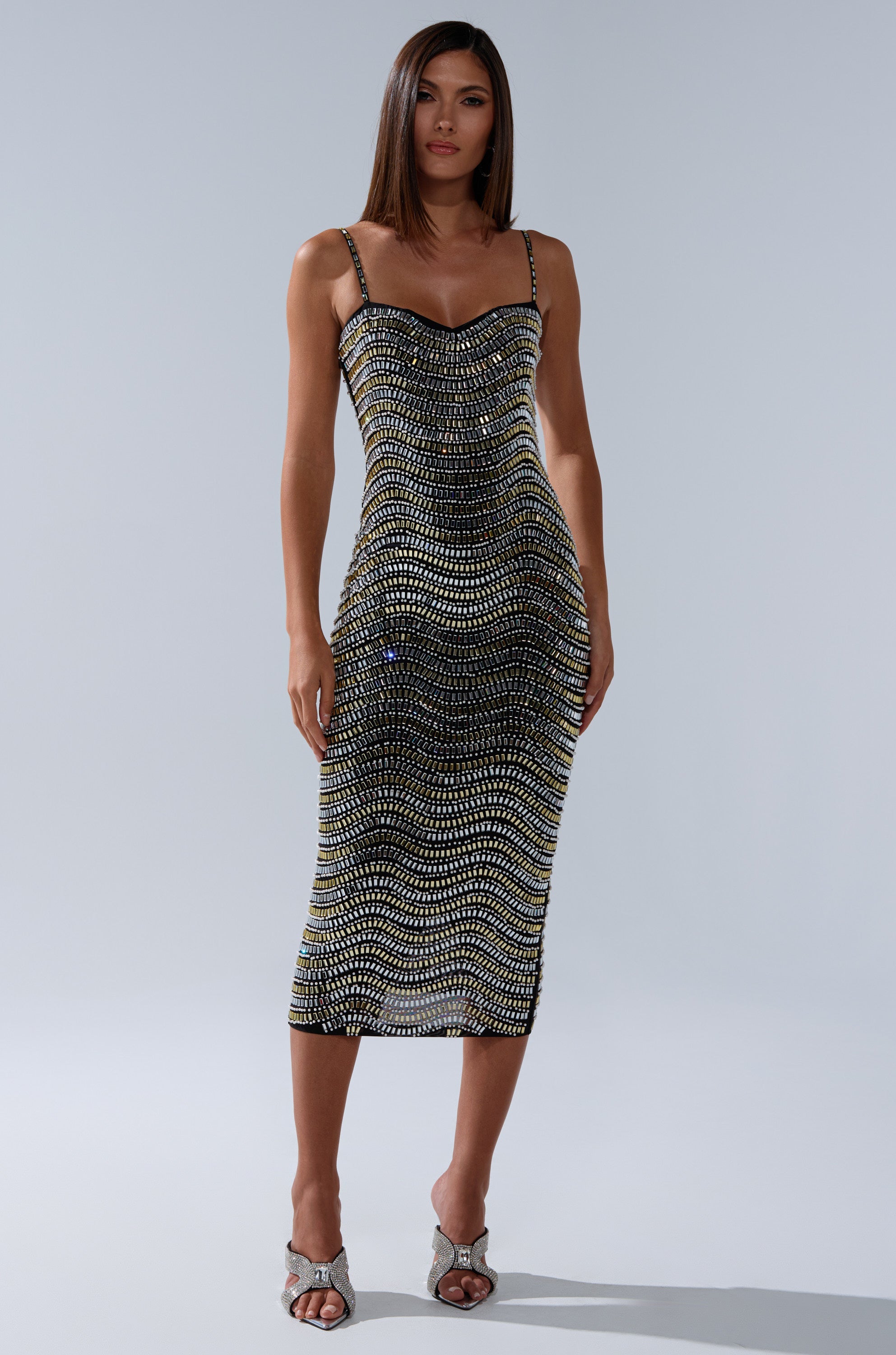 SHINE ON RHINESTONE MIDI DRESS