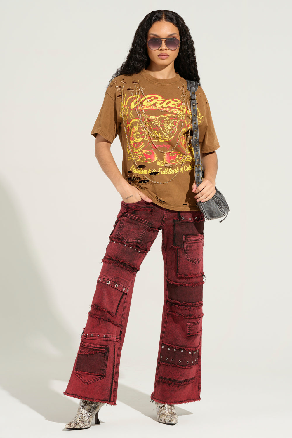 GRUNGY ATTITUDE MINERAL WASH RED WIDE LEG DENIM