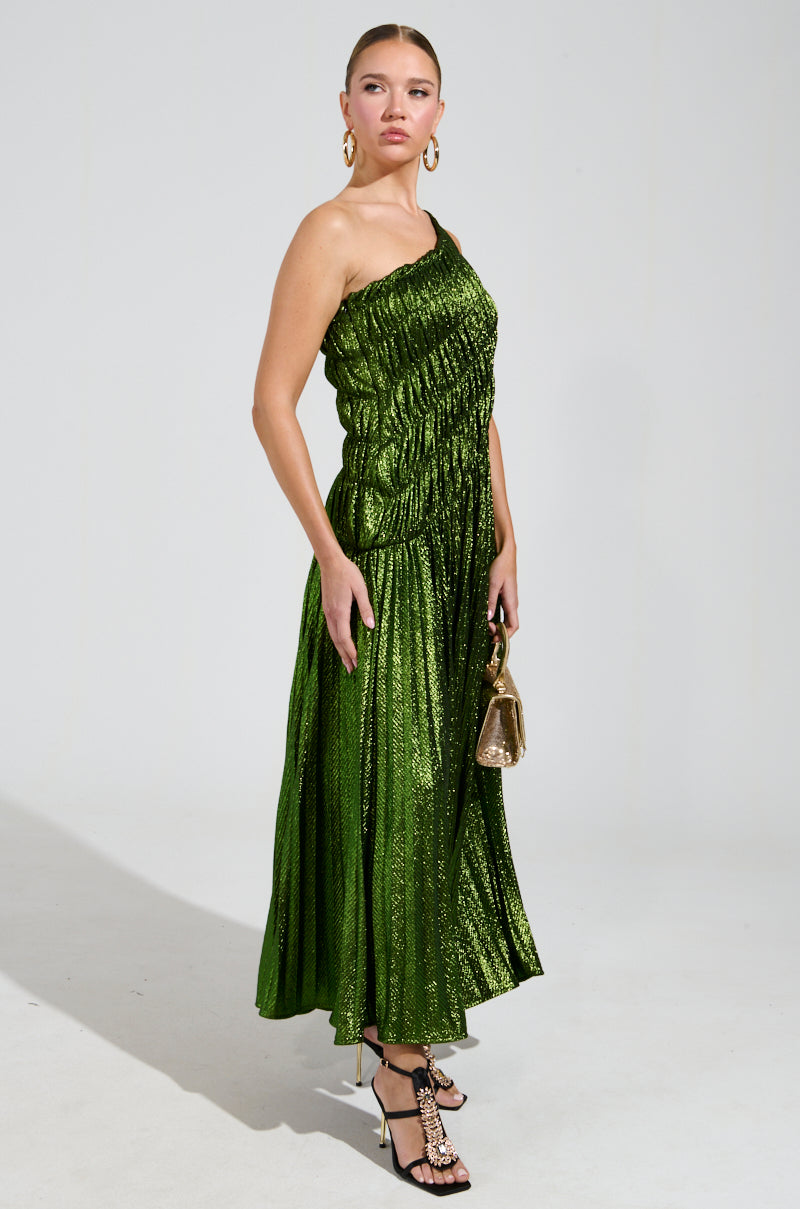STAY RADIANT METALLIC CHIFFON MAXI DRESS