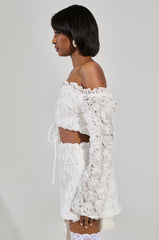 SWEET ESCAPE OFF THE SHOULDER LACE UP BLOUSE IN WHITE