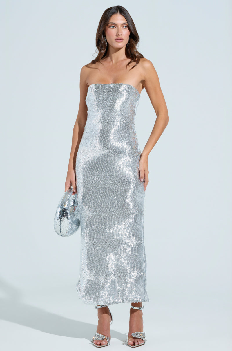 TRY AGAIN HONEY MESH SEQUIN MAXI DRESS