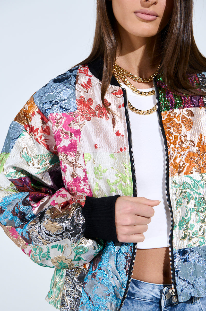 THAT GIRL PATCHWORK BROCADE BOMBER