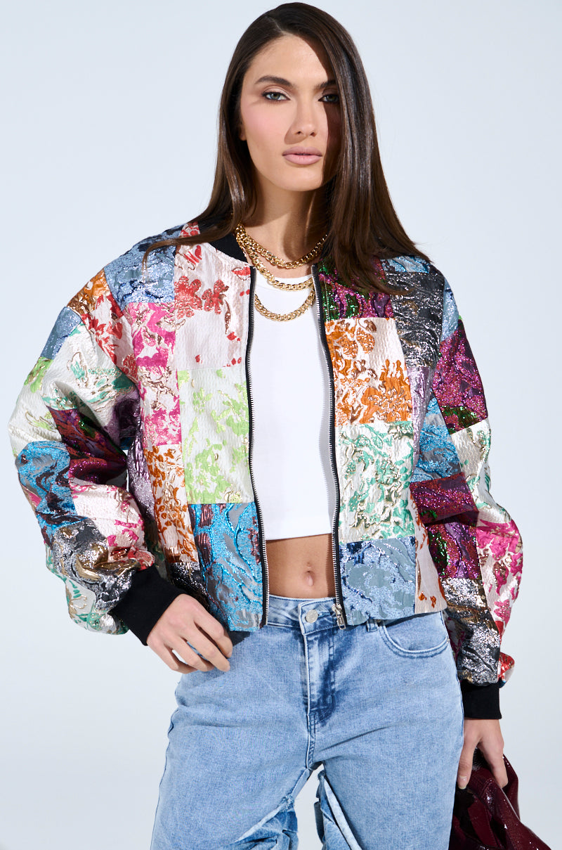THAT GIRL PATCHWORK BROCADE BOMBER