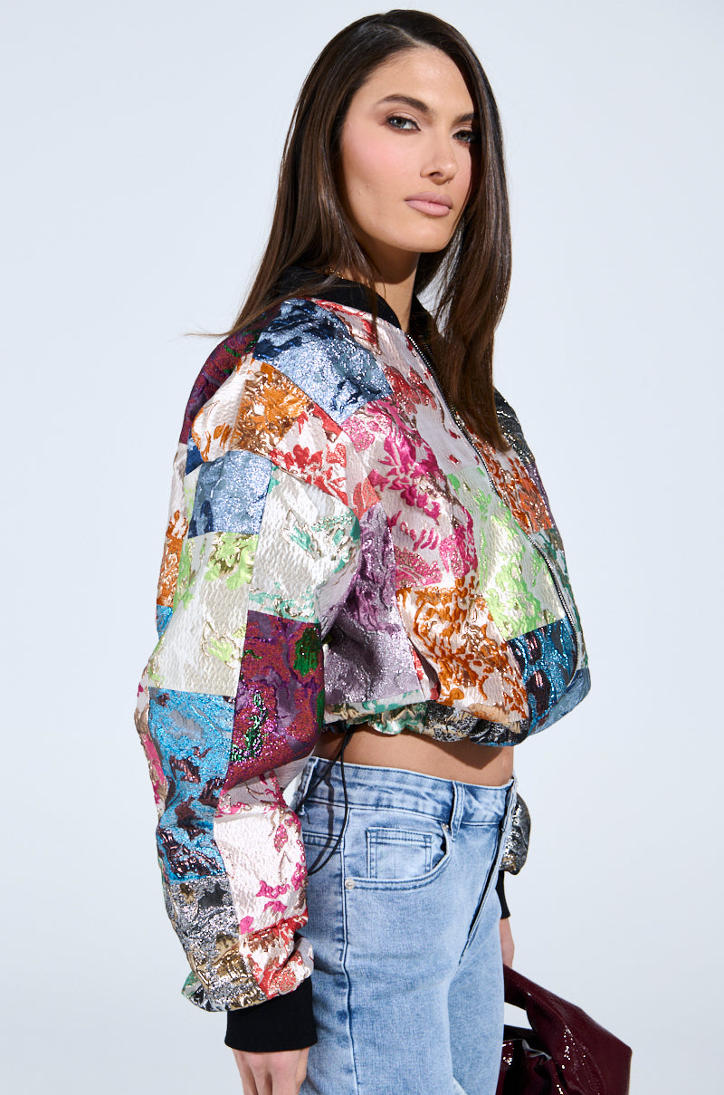 THAT GIRL PATCHWORK BROCADE BOMBER