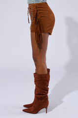 THE RODEO SHOW SHORT IN BROWN SUEDE