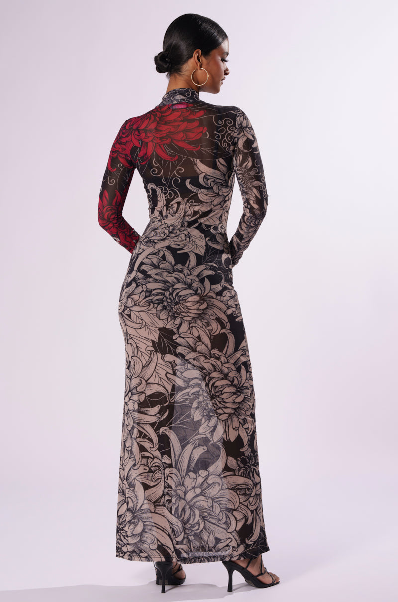 CHARMING PRINTED MESH MAXI DRESS