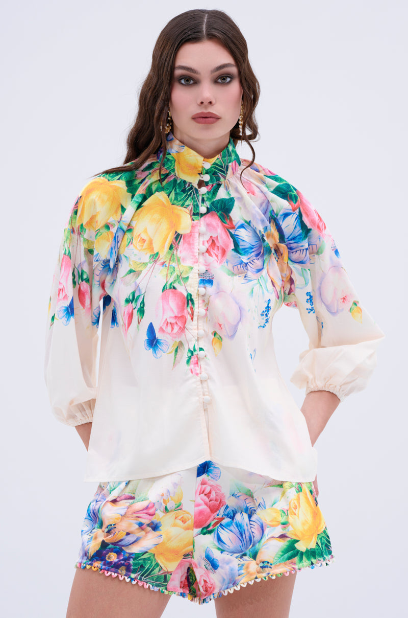 ROSE FLORAL BUTTON DOWN