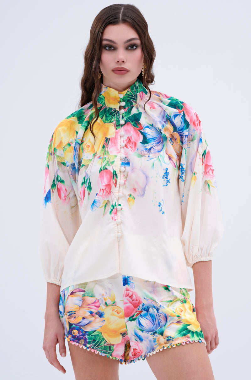 ROSE FLORAL BUTTON DOWN