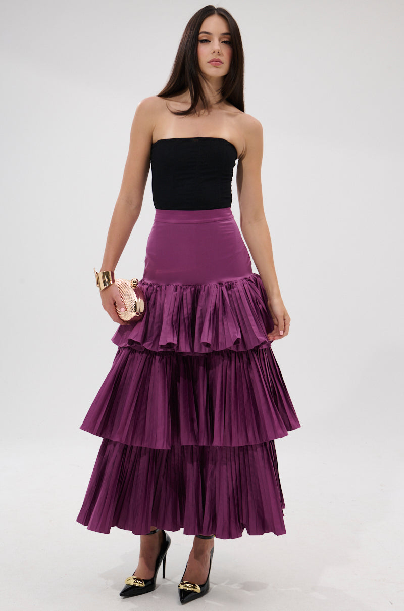 DANCE AROUND WITH ME PLEATED MAXI SKIRT IN PLUM