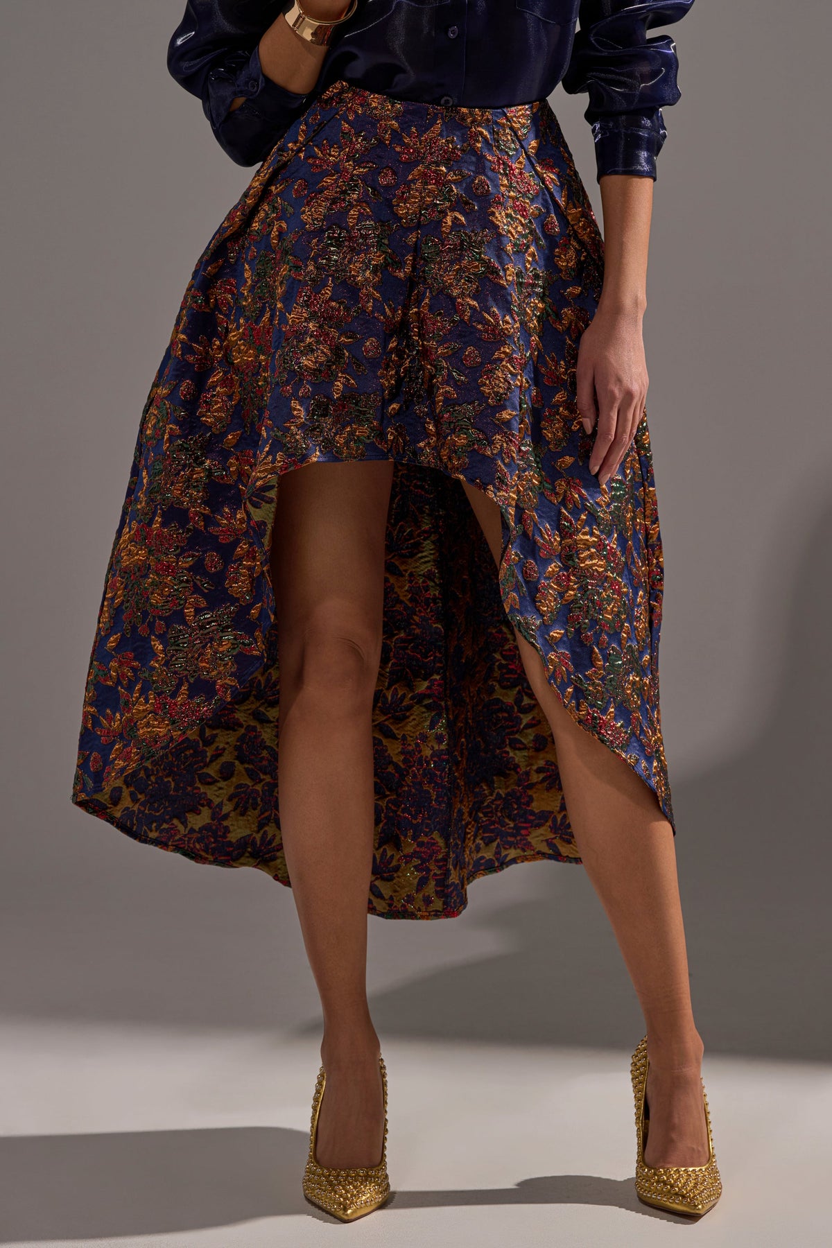 STAR OF THE NIGHT BROCADE MIDI SKIRT