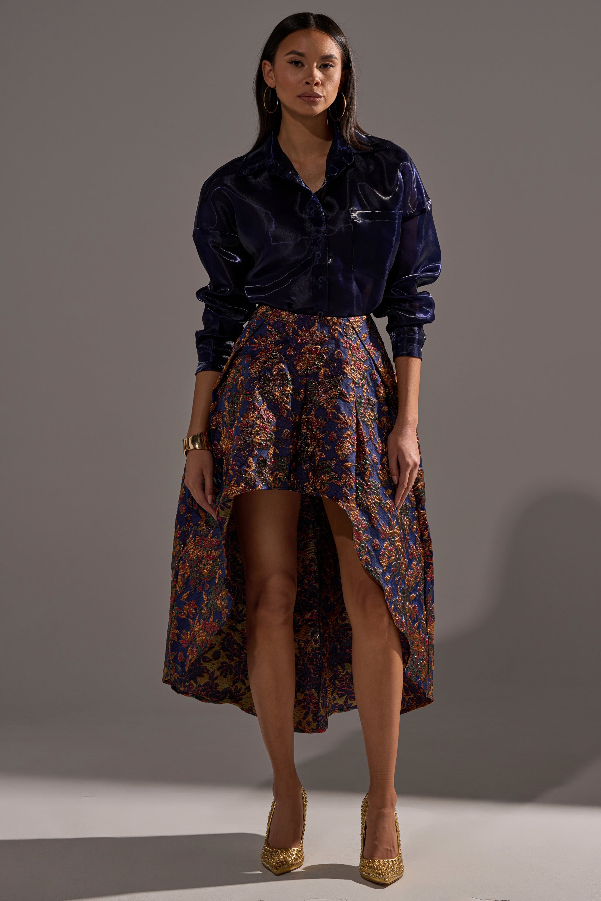 STAR OF THE NIGHT BROCADE MIDI SKIRT