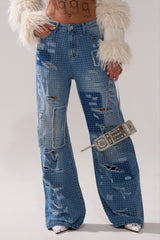 LAY IT LOW RHINESTONE RELAXED DENIM