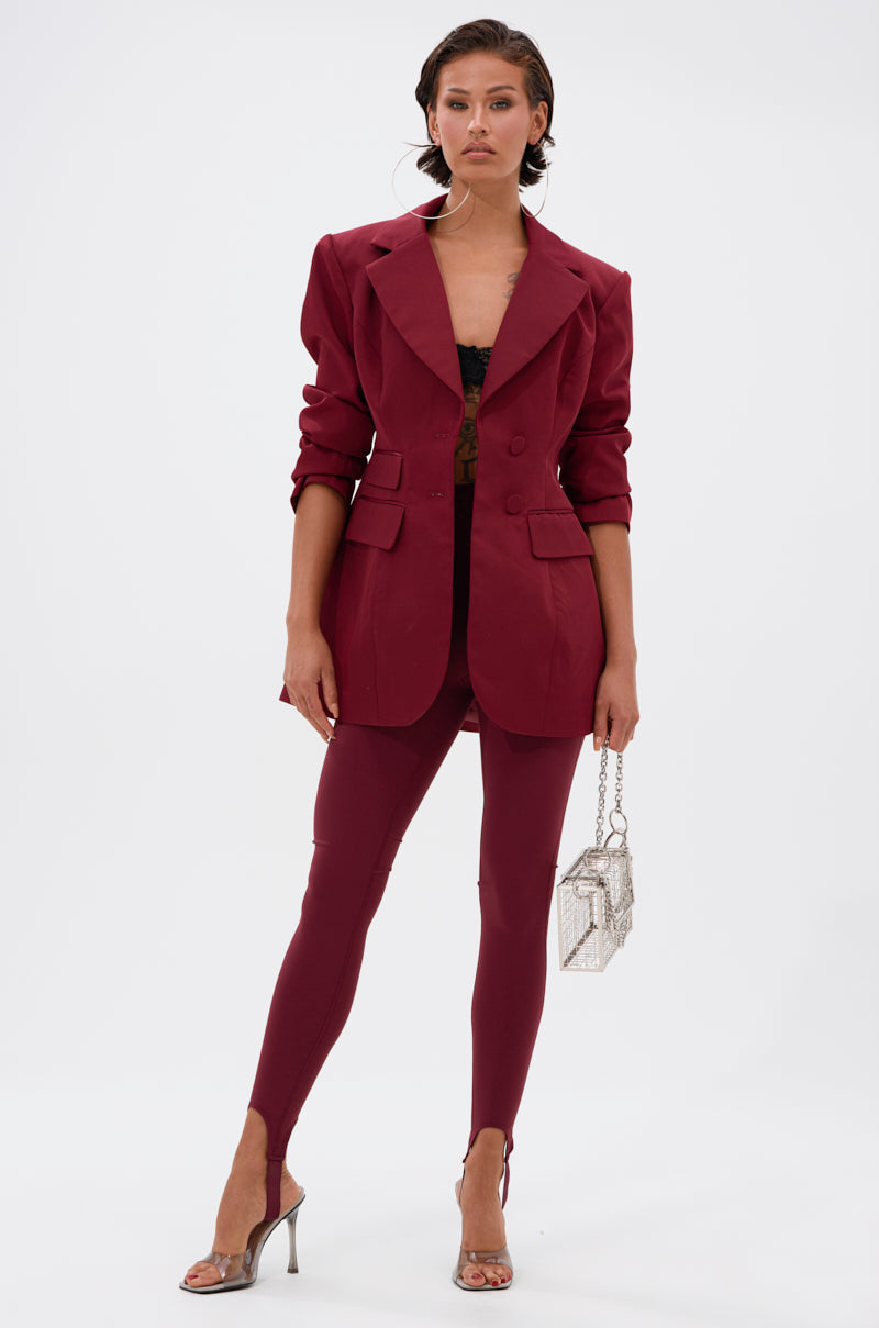 DRIVE ME CRAZY STIRRUP LEGGING IN BURGUNDY