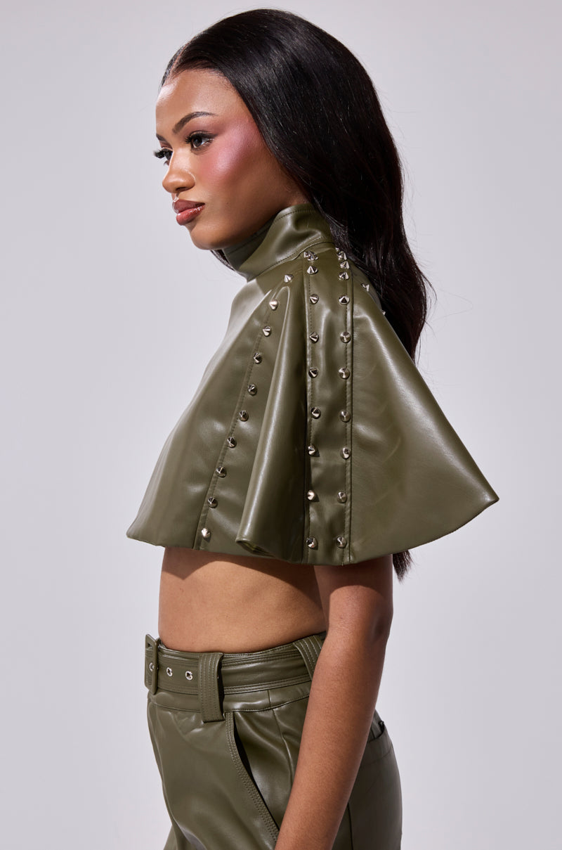 STUDDED FAUX LEATHER CAPE