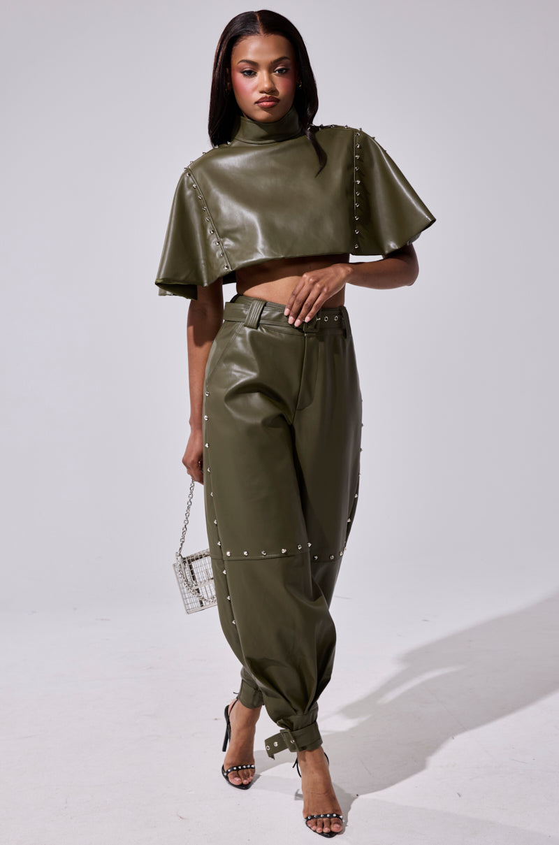 STUDDED FAUX LEATHER CAPE