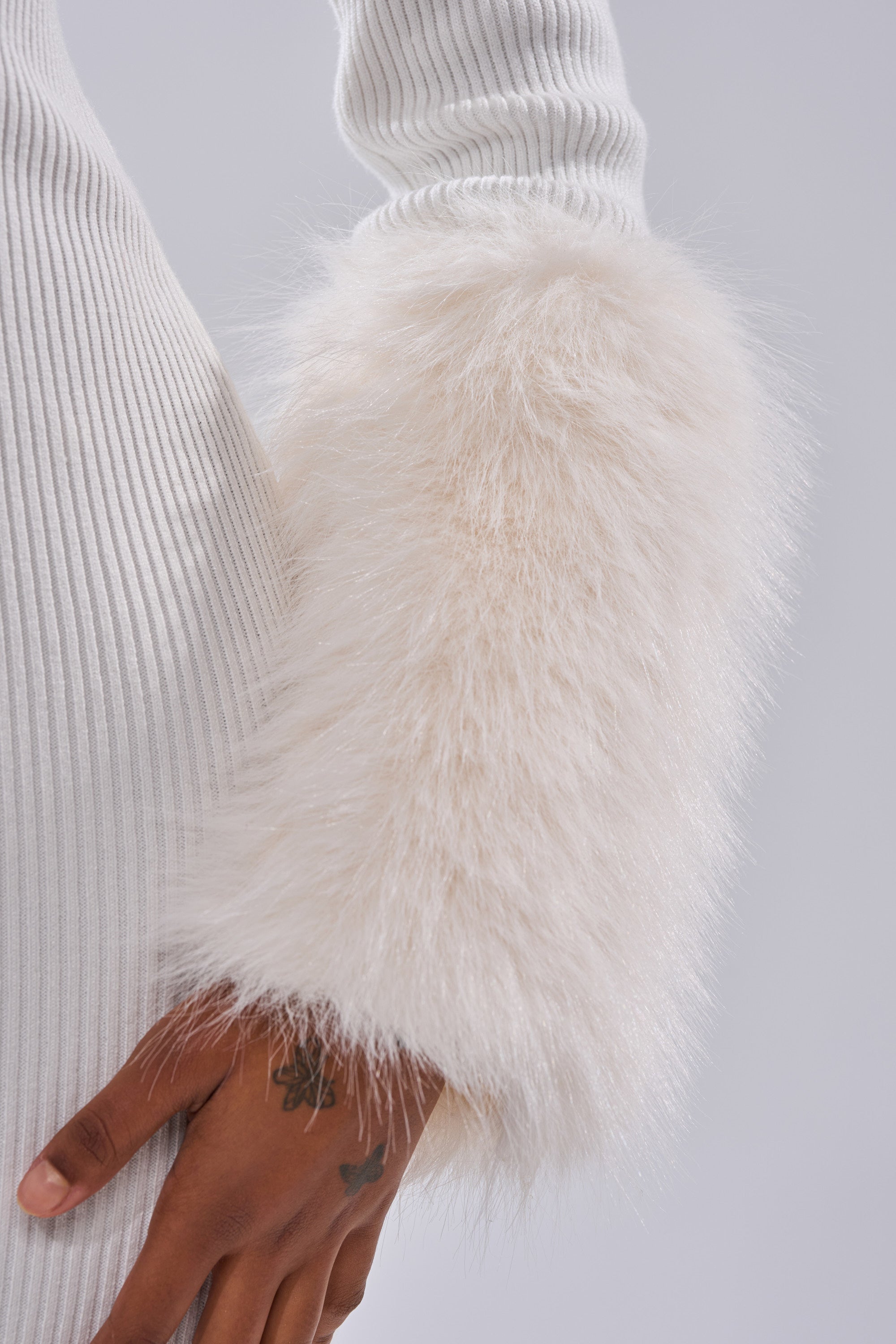 CELINE SWEATER MIDI DRESS WITH FUR TRIM