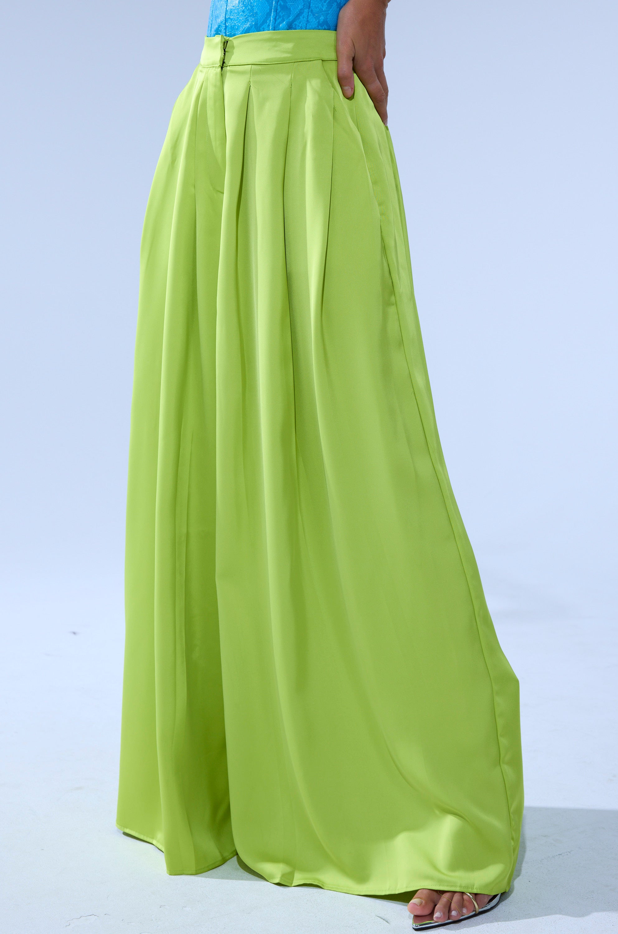 CHARTREUSE PLEATED PALAZZO PANT